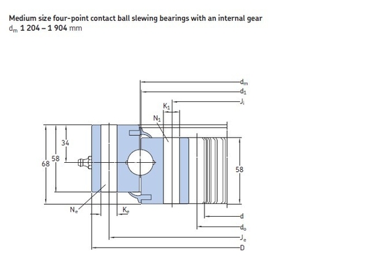 Four point contact ball slewing bearing RKS.062.25.1534  internal gear 1402x1619x68m supplier