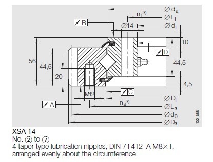 XSA140844N crossed roller slewing bearing with external gear,950.1x774x56mm supplier