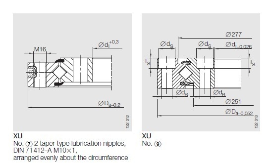 XU120222 Crossed roller slewing bearing no gear, XU120222 slewing ring,300x140x36mm supplier