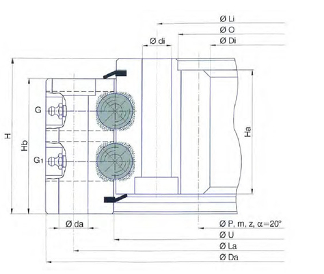 I.1750.2.30.20.D.6 double row four point contact ball slewing bearing,1750x1418.4x120mm supplier
