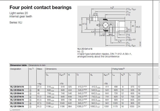 VLI200944N four point contact ball slewing bearing with gear teeth 1048X840XD56 mm,in stock supplier